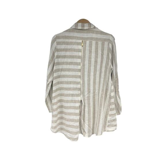Soft Surroundings Size L Camina Linen Blend Button Down Tunic Stripe Cream Brown - Picture 4 of 8